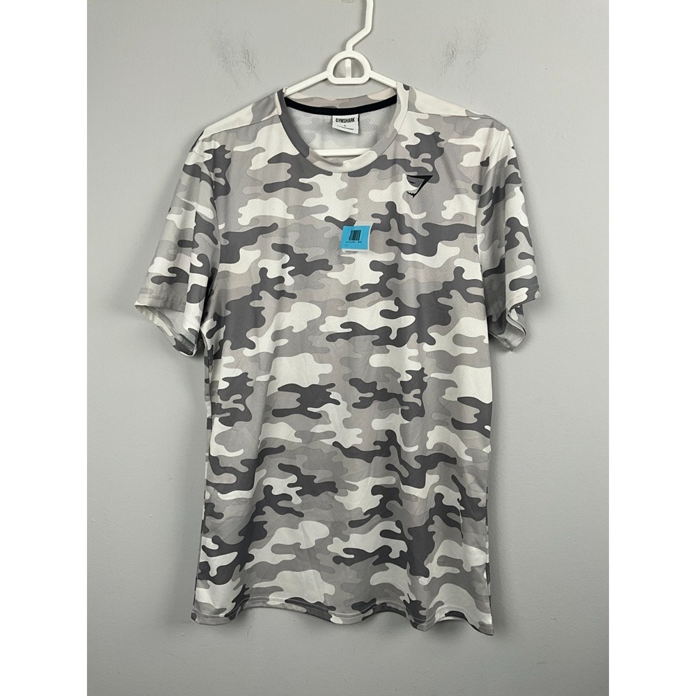 Gymshark Mens Grey Camo Training‎ T-Shirt Size Large Lightweight Performance Tee